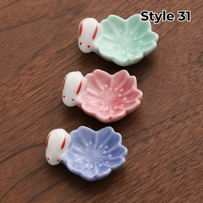 Keramische Eetstokjessteun met Dier- en Fruitmotieven – Set van 3