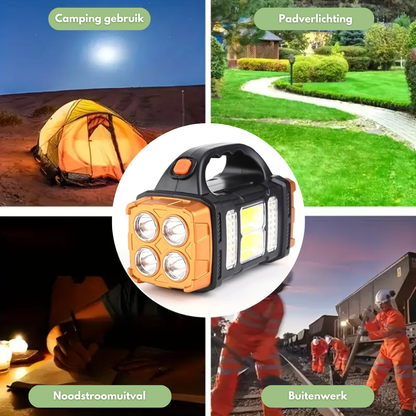 Nood Zaklamp 4-in-1 Zonne-energie Powerbank USB Oplaadbaar IP44 Waterdicht LED Geel Wit Camping Noodkit Emergency Draagbaar Compact