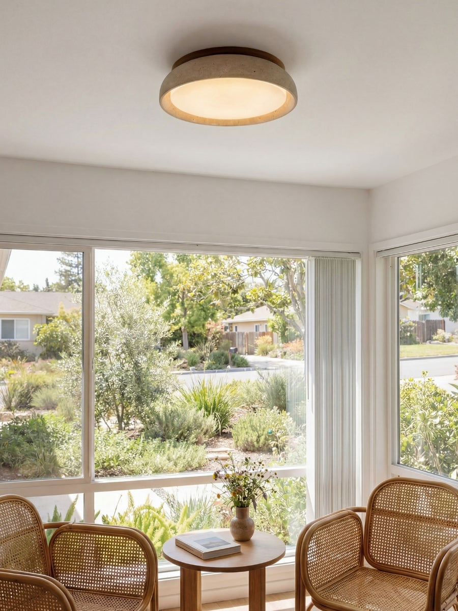 Plafondlamp Natuursteen Travertijn Beige ∅30 en ∅43 cm Warm Wit Licht Hal Overloop Woonkamer