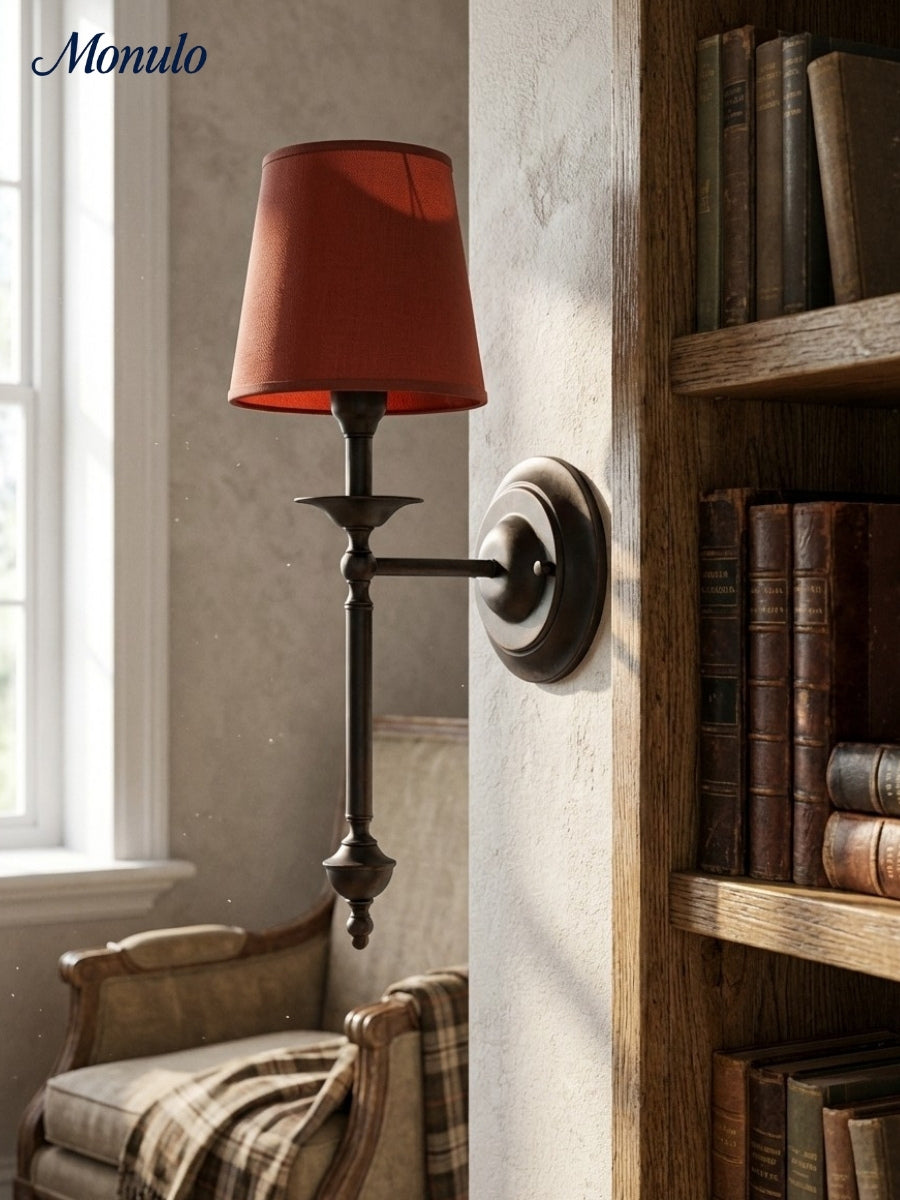 Stoffen Wandlamp met Vintage Koperen Afwerking – Sfeervolle Verlichting voor Hal, Slaapkamer en Woonkamer