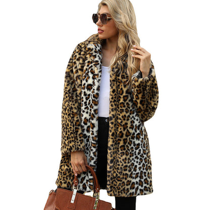 Dames Faux Fur Jas Lange Warm Leopard Print