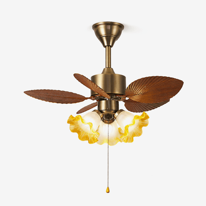 Plafondventilator met Bladmotief en Verlichting – Verstelbare Vintage Stijl