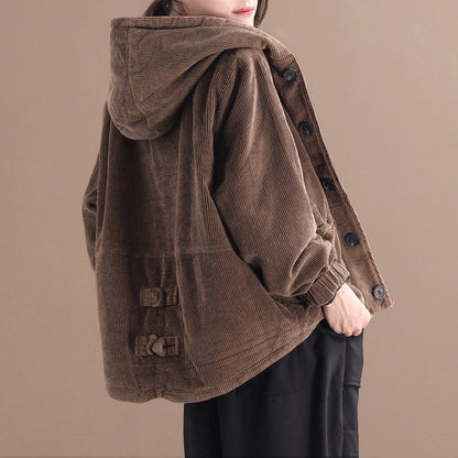 Dames Jas Corduroy Warme Winterjas met Capuchon