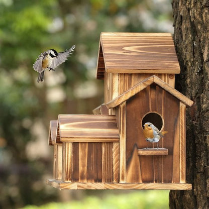 Vogelhuisje Hout 20cm Bruin Hangend Tuin Vogelhuis Nestkast 6 Gaten Buiten Balkon Decoratie Natuur