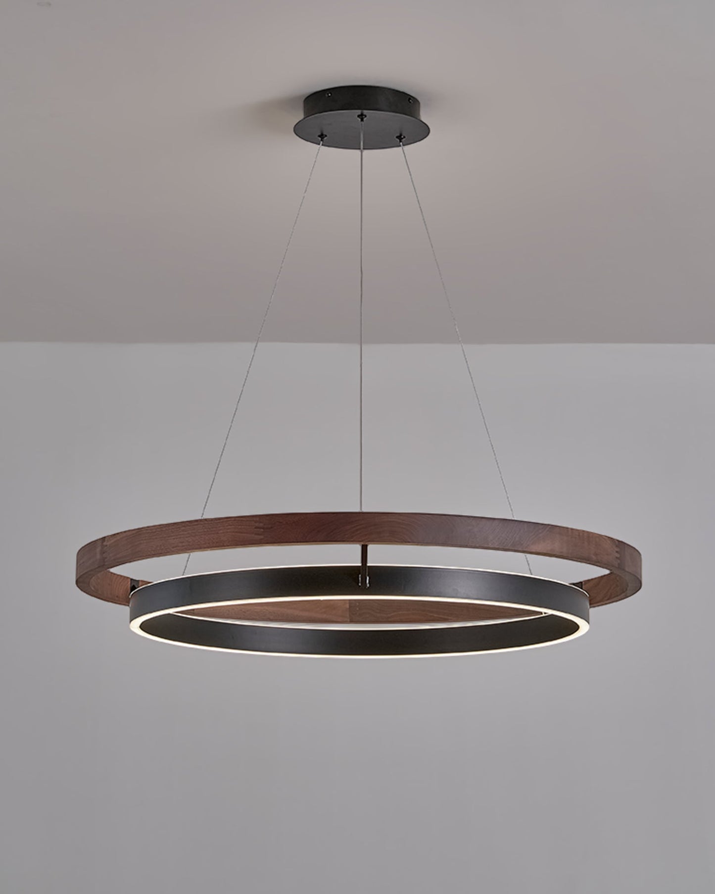 Houten Ringkroonluchter LED Ingebouwd Warm Wit Dimbaar Eetkamer Woonkamer Plafondlamp Modern Farmhouse