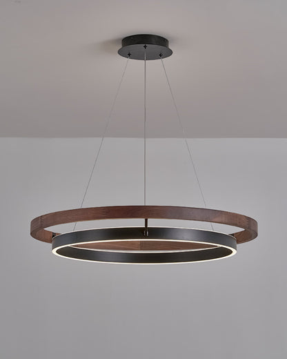 Houten Ringkroonluchter LED Ingebouwd Warm Wit Dimbaar Eetkamer Woonkamer Plafondlamp Modern Farmhouse