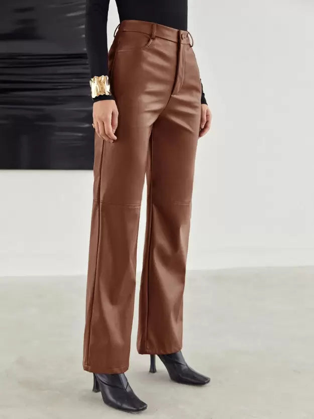 Dames Leren Broek High Waist Met Zakken Lang Model - StudioMarella