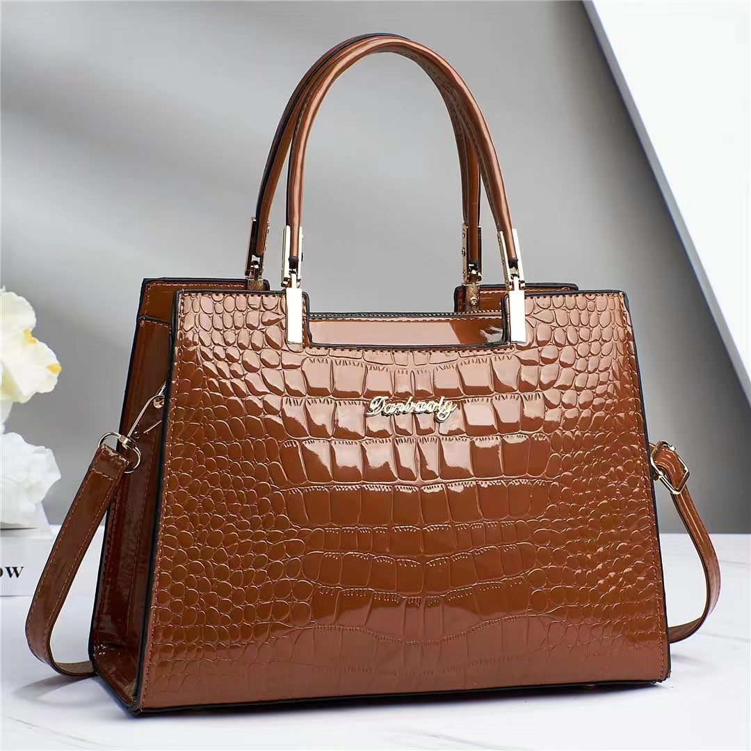 Luxe Handtas van Krokodillenleer Glanzend Zwart Design