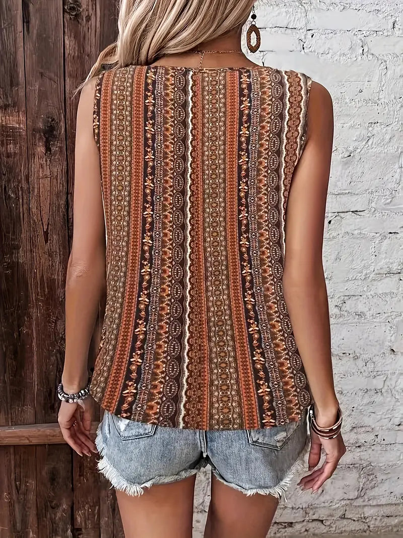 V-hals Tanktop Boho Print Gedraaid Zomermodel