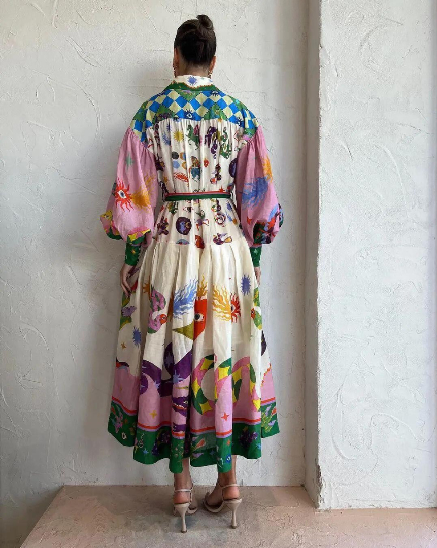 Vrouwelijke Jurk Met Bloemenprint Polokraag Dameskleding