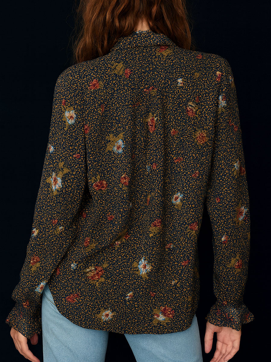 Dames Blouse Bloemenprint Ruches Afgeronde Hals