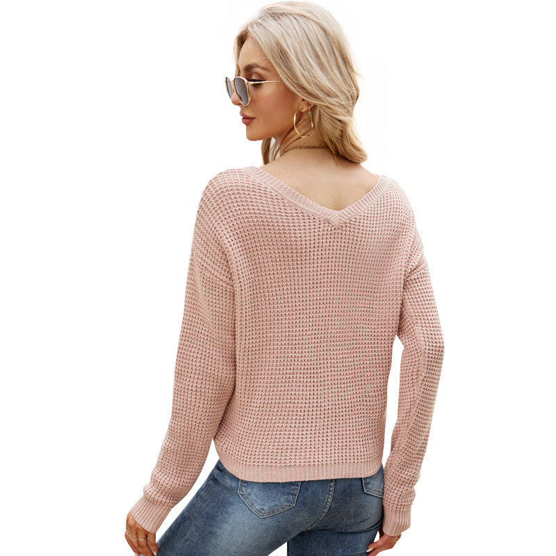 Dames Trui Gebreid V-hals Met Koorddetail