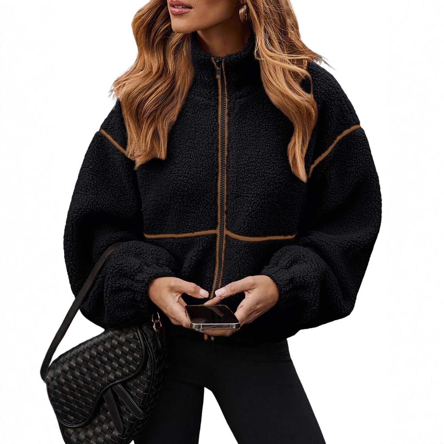 Dames Fleece Jas Warm Teddy Look Met Rits
