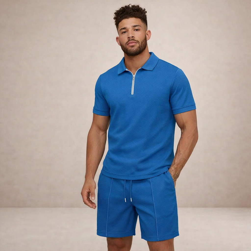 Heren Poloshirt en Shorts Set Slim Fit Ademend Korte Mouw