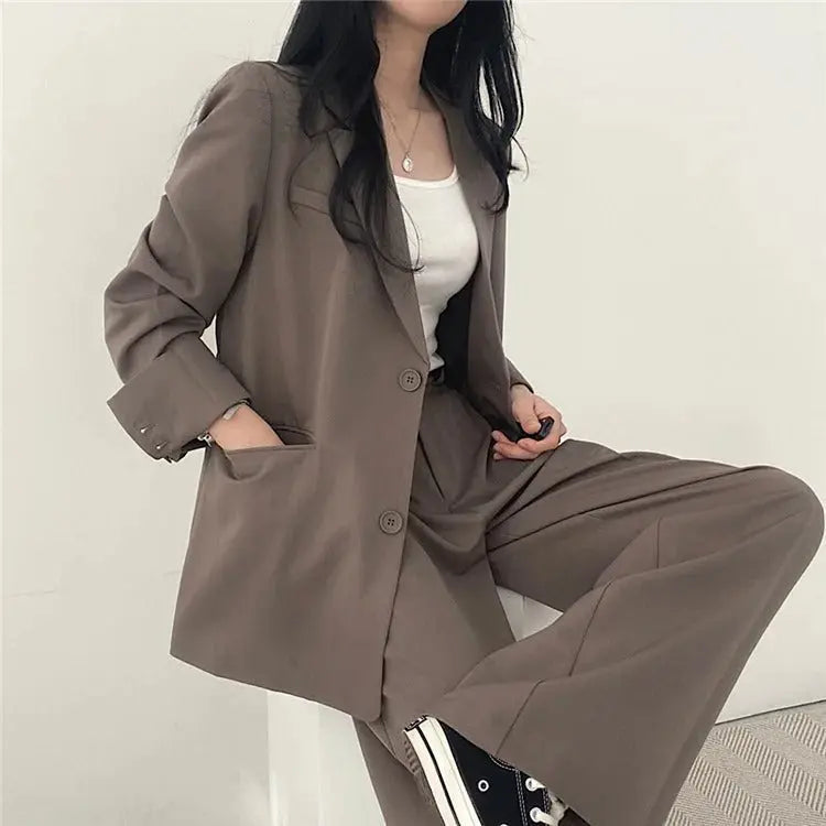 Dames Blazer Set met Rechte Broek Elegante Outfit