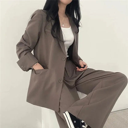 Dames Blazer Set met Rechte Broek Elegante Outfit