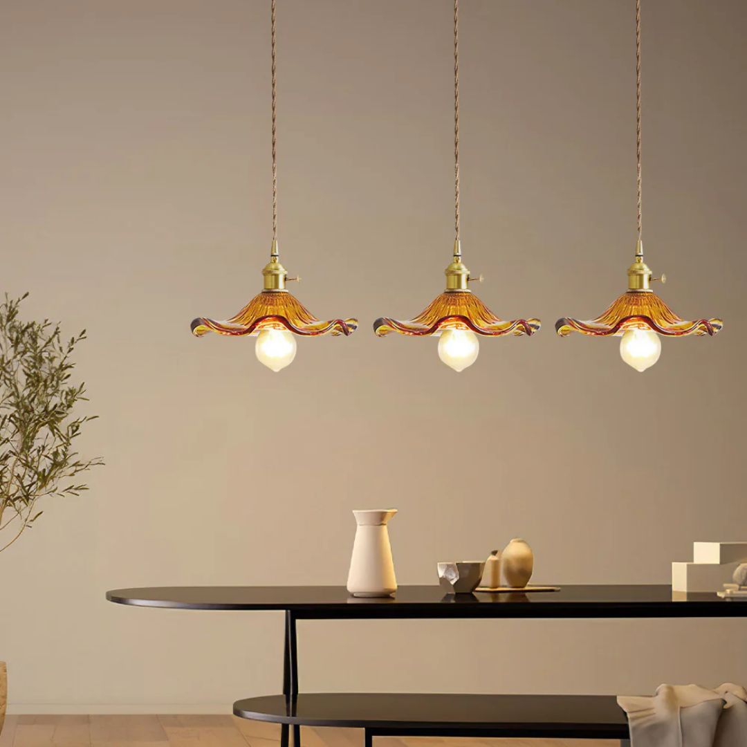 Hanglamp Glas E27 23cm Groen Messing Bloemvorm Eettafel Slaapkamer Retro Verlichting Vintage Hanglamp