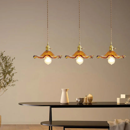 Hanglamp Glas E27 23cm Groen Messing Bloemvorm Eettafel Slaapkamer Retro Verlichting Vintage Hanglamp