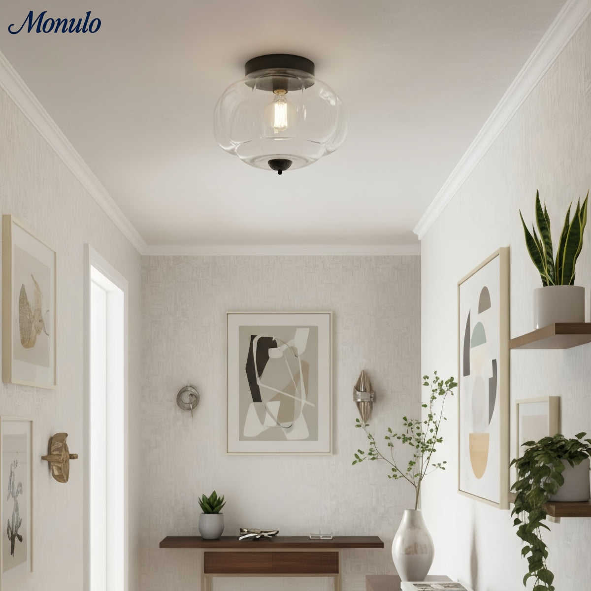 Retro Plafondlamp met Melkglazen Kap – Verfijnde Semi-Flush Mount Verlichting voor Moderne Interieurs