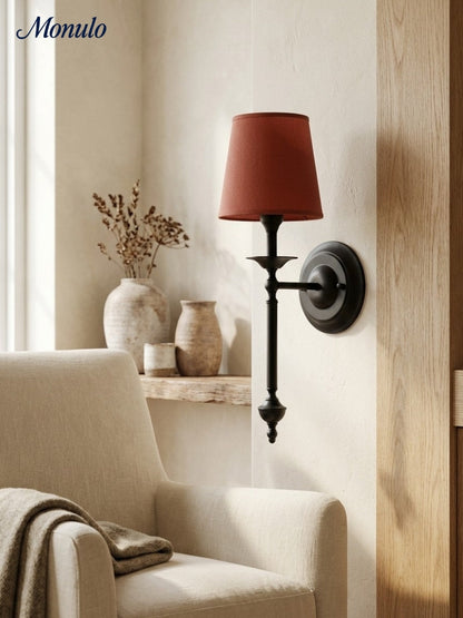 Stoffen Wandlamp met Vintage Koperen Afwerking – Sfeervolle Verlichting voor Hal, Slaapkamer en Woonkamer