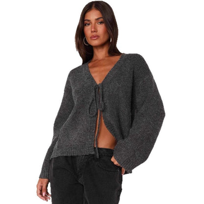 Dames Gebreide Vest Met Strik Sluiting Elegante Look