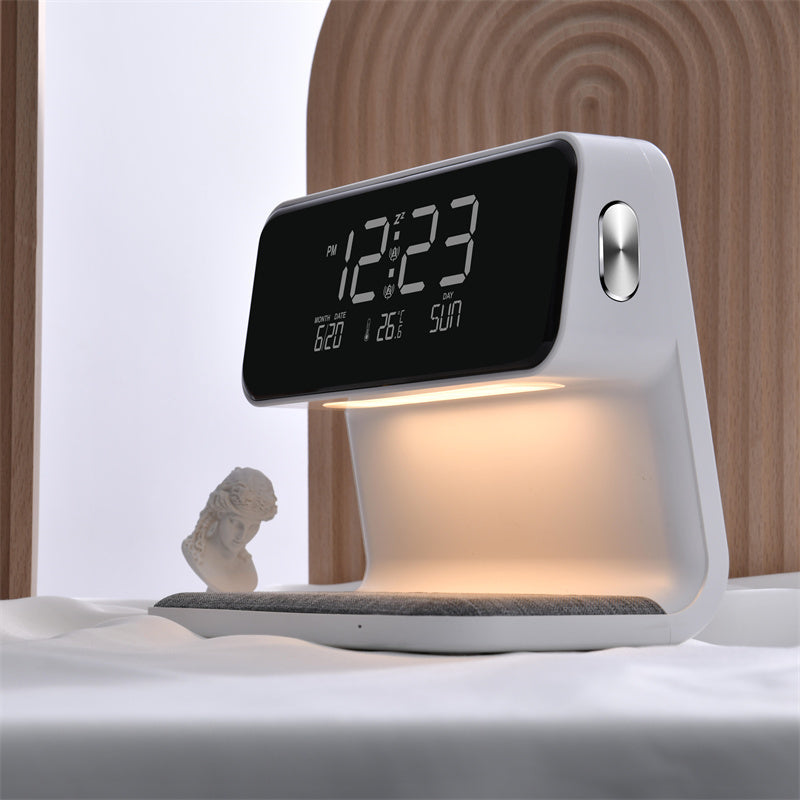 Nachtkastlamp met Draadloze Oplader en Wekker 3-in-1 Multifunctioneel LED Verlichting Touch Dimbaar Wit