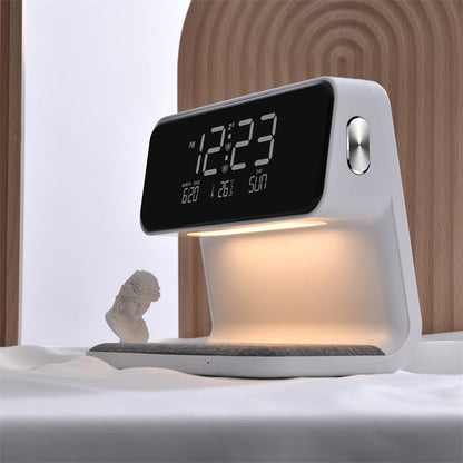 Nachtkastlamp met Draadloze Oplader en Wekker 3-in-1 Multifunctioneel LED Verlichting Touch Dimbaar Wit
