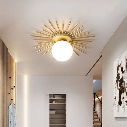 Glazen Plafondlamp Bol Matglas Minimalistisch Goud 25 cm 1 Lichtpunt Scandinavisch Design