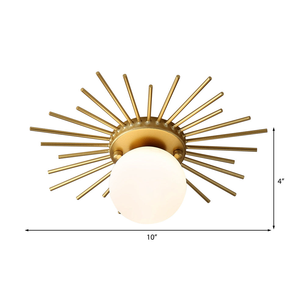 Glazen Plafondlamp Bol Matglas Minimalistisch Goud 25 cm 1 Lichtpunt Scandinavisch Design