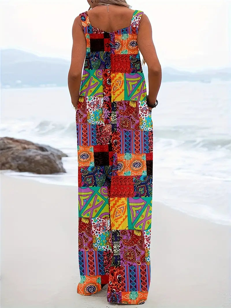Vrouwelijke Zomerjumpsuit met Kleuren Blokprint