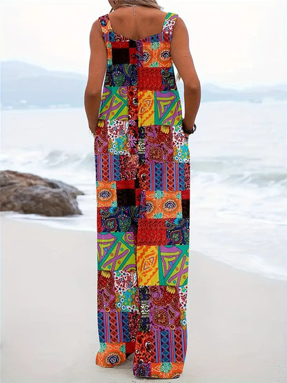 Vrouwelijke Zomerjumpsuit met Kleuren Blokprint
