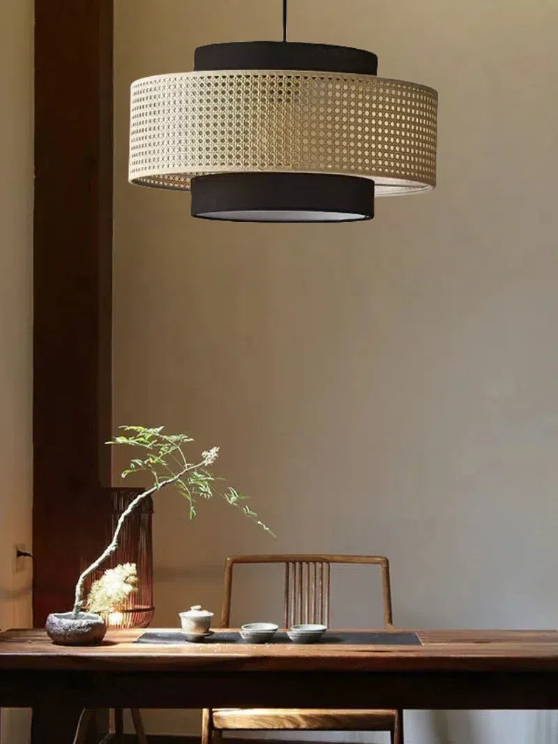 Handgeweven Hennep Hanglamp in Zen-Stijl – Natuurlijk Rotan Tromlamp voor Rustieke Sfeer