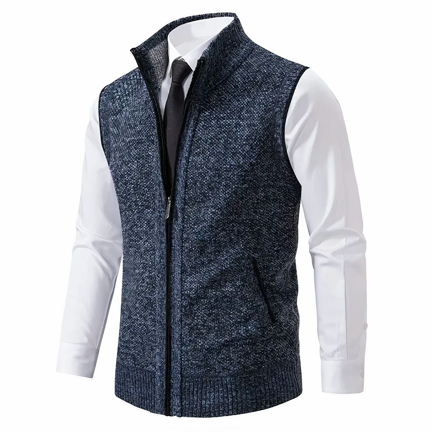 Heren Gilet Gebreid met Zakken en Rits Sluiting