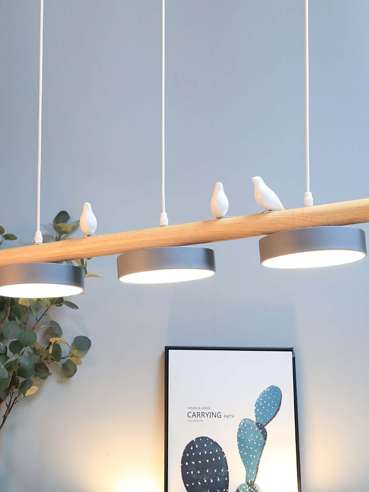 Hanglamp Hout Design Vogelvorm Drie Kappen Scandinavisch Keukeneiland