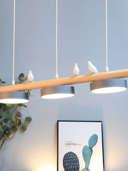 Hanglamp Hout Design Vogelvorm Drie Kappen Scandinavisch Keukeneiland