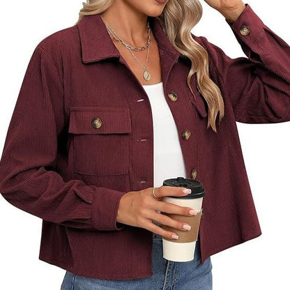 Dames Corduroy Jas Kort Bruin Trendy Model