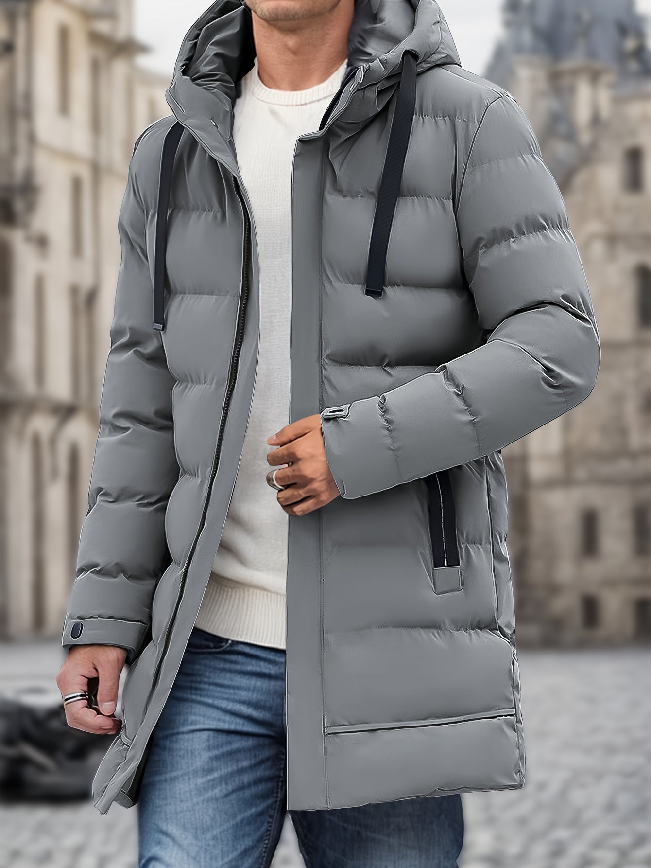 Heren Winterjas Warm met Capuchon en Grote Taszakken