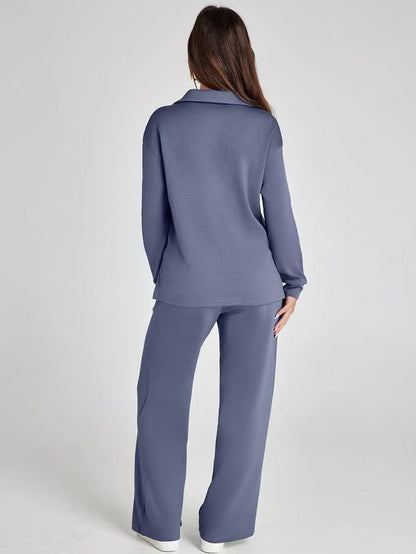 Dames 2-Delige Set met V-Hals Sweatshirt en Wijde Joggingbroek