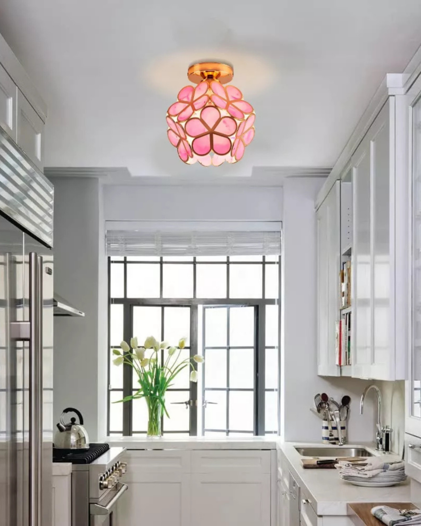 Moderne plafondlamp met bloemdesign in acryl en goudkleurig ijzer – luxe LED designlamp 20 cm