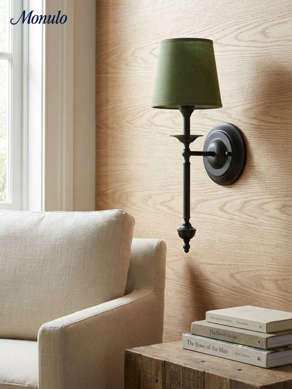 Stoffen Wandlamp met Vintage Koperen Afwerking – Sfeervolle Verlichting voor Hal, Slaapkamer en Woonkamer