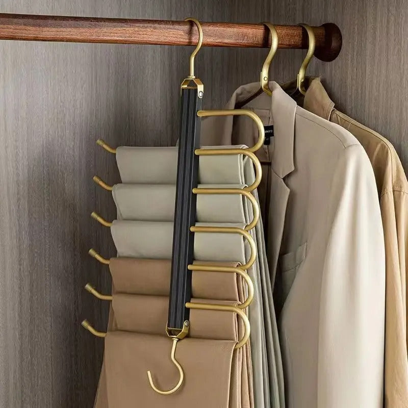 Broekhanger aluminium 6 broeken goud ruimtebesparend kledinghanger kast organizer draaibare hanger anti slip broekhouder