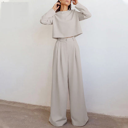 Dames Co-ord Set Lange Mouw Top en Wijde Broek