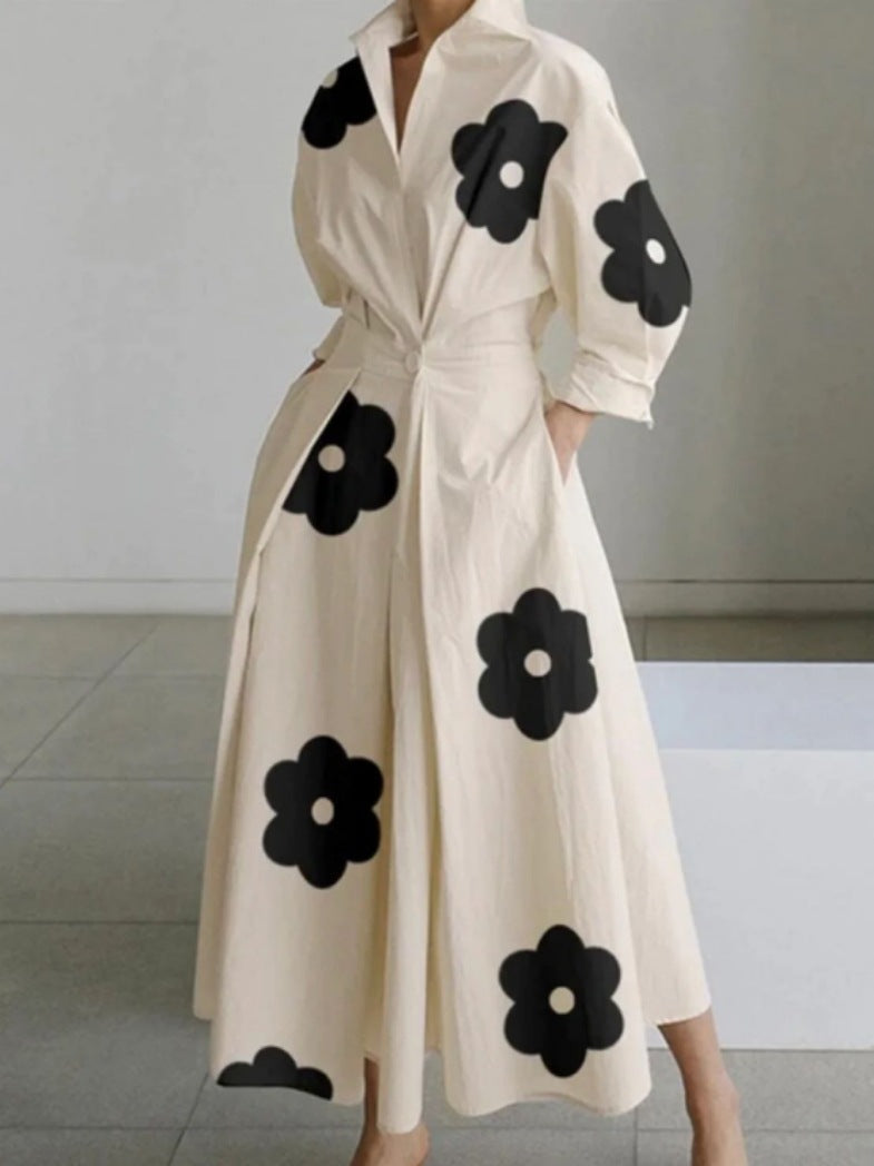 Dames Jurk Overhemdkraag Elegante Korte Mouw