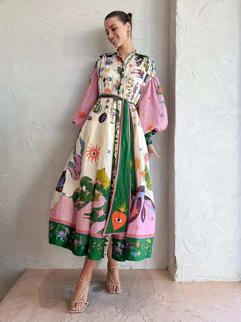 Maxi Jurk Abstracte Print Vrouwelijke Zomerjurk