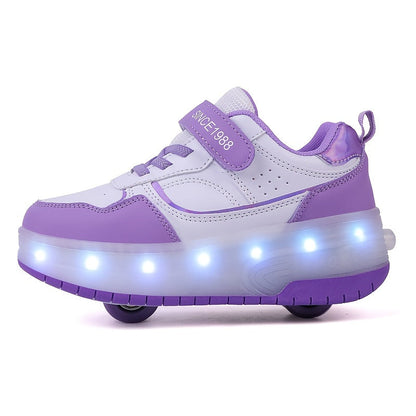 LED Roller Sneakers Kinderen USB Oplaadbaar Paars Met Wieltjes Lichtschoenen Verwijderbare Wielen Sneakers Voor Binnen Buiten