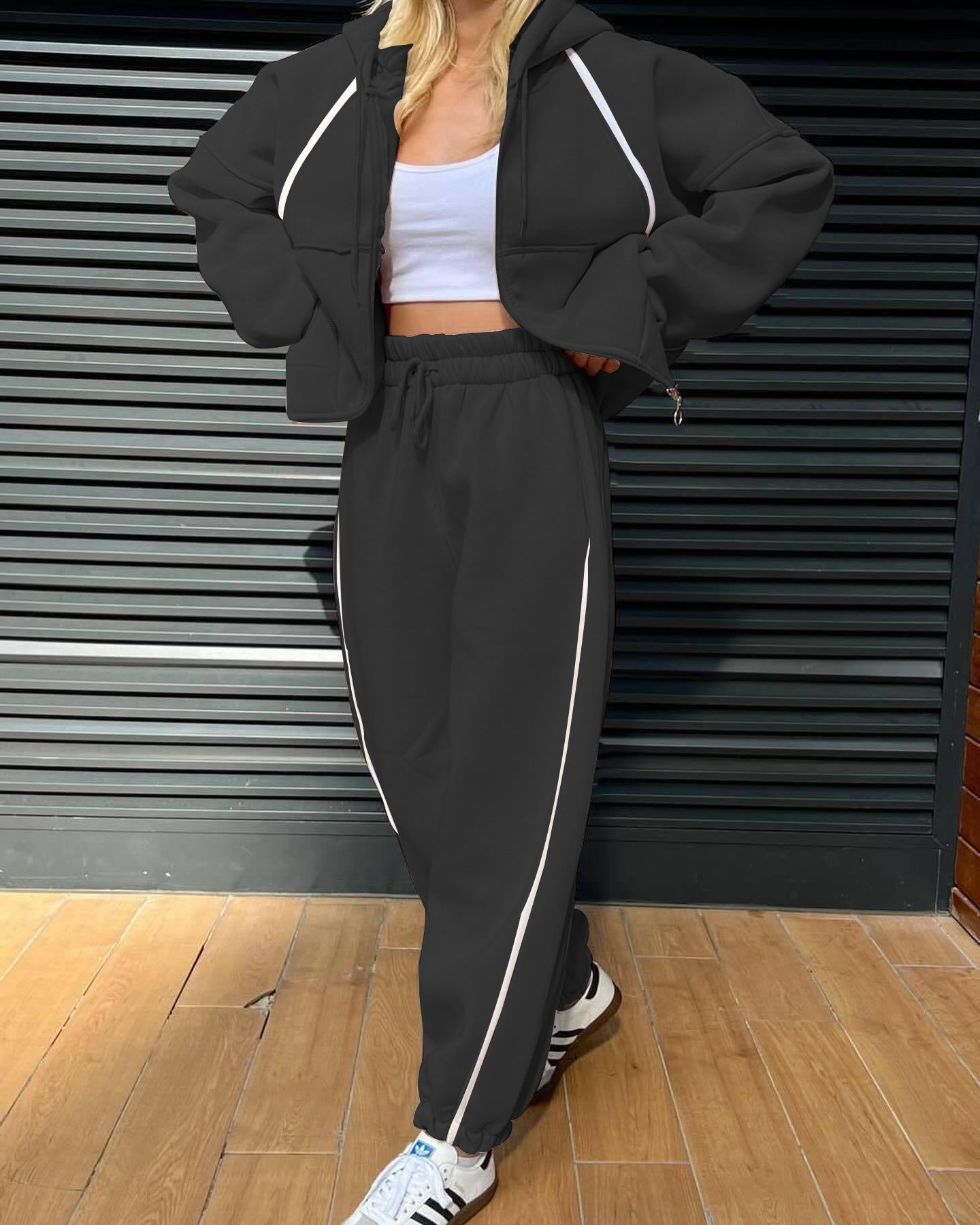 Dames Joggingset Sportief met Capuchon Vest en Joggerbroek