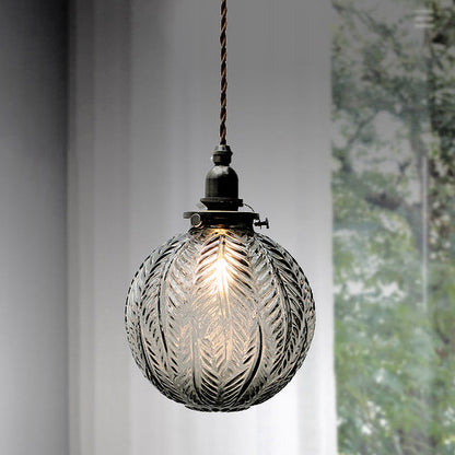Glazen Hanglamp met Veerdesign – Rookgrijs of Transparant Glas – E14 Fitting – Koloniale Stijl