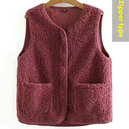 Dames Teddyjas Plus Size Warm en Zachte Bodywarmer met Zakken