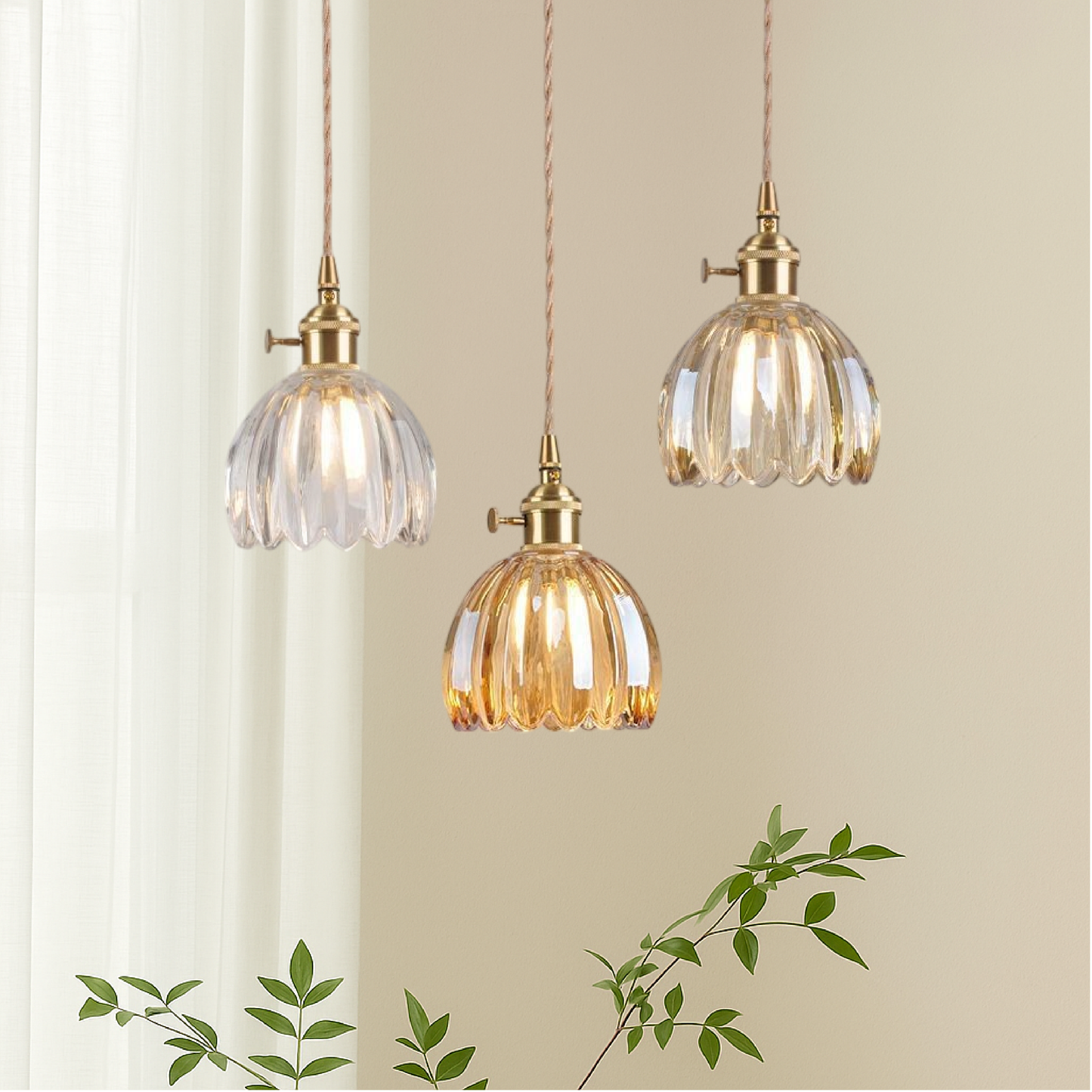 Japanse glazen hanglamp E27 glas transparant eetkamer bar verlichting minimalistisch design ribbelglas keuken hanglamp