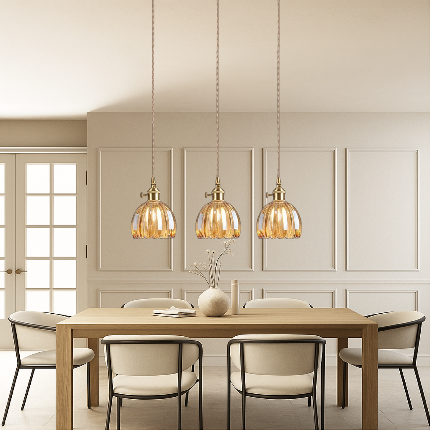 Japanse glazen hanglamp E27 glas transparant eetkamer bar verlichting minimalistisch design ribbelglas keuken hanglamp